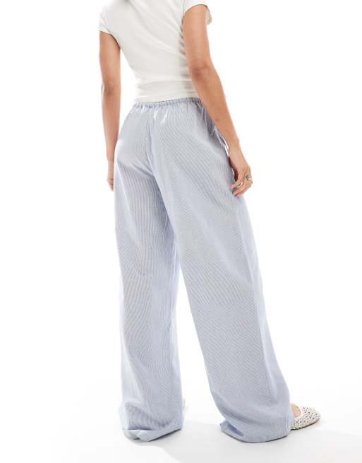 ONLY - Gestreepte broek met wijde pijpen en strikdetail in blauw, 5 van 5