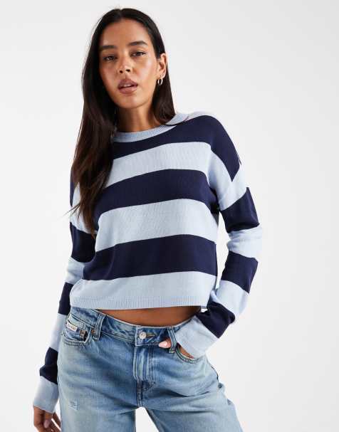 ONLY - Gestreepte gebreide top met rechte pasvorm in blauw - view 1