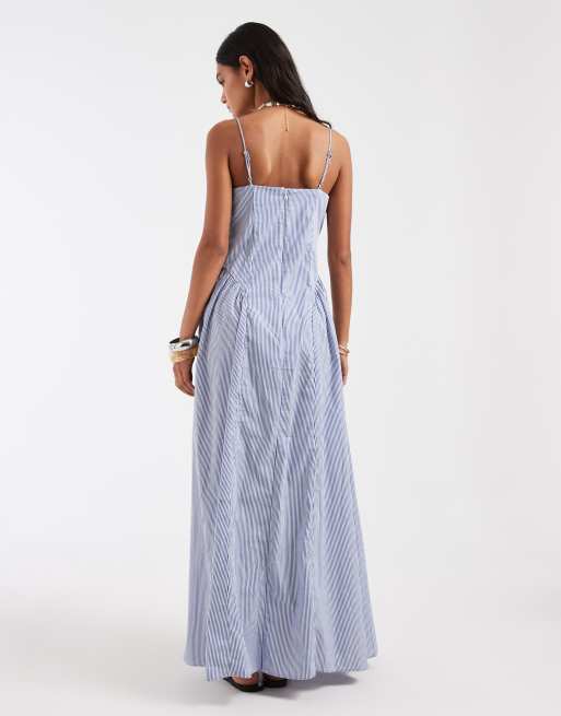 ONLY - Gestreepte maxi jurk met verlaagde taille in lichtblauw, 4 van 4
