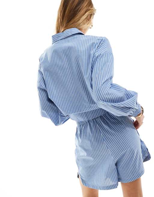ONLY - Gestreepte short met gestrikte taille in blauw en wit, deel van co-ord set , 2 van 5