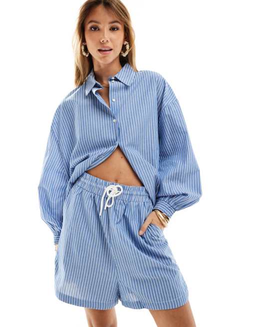 ONLY - Gestreepte short met gestrikte taille in blauw en wit, deel van co-ord set , 3 van 5