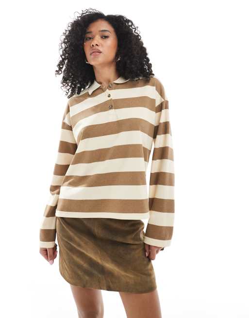 ONLY - Gestreepte sweater met polokraag en lange mouwen in beige en bruin