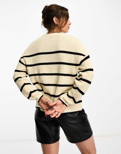 Only – Gestreifter Pullover aus Rippstrick in Cremeweiß und Schwarz , 3 von 4