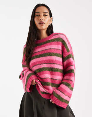 ONLY - Gestreifter Pullover in Rosa mit Rundhalsausschnitt