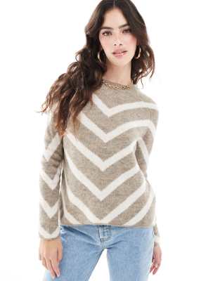 ONLY - Gestreifter Strickpullover in Hellbeige-Neutral