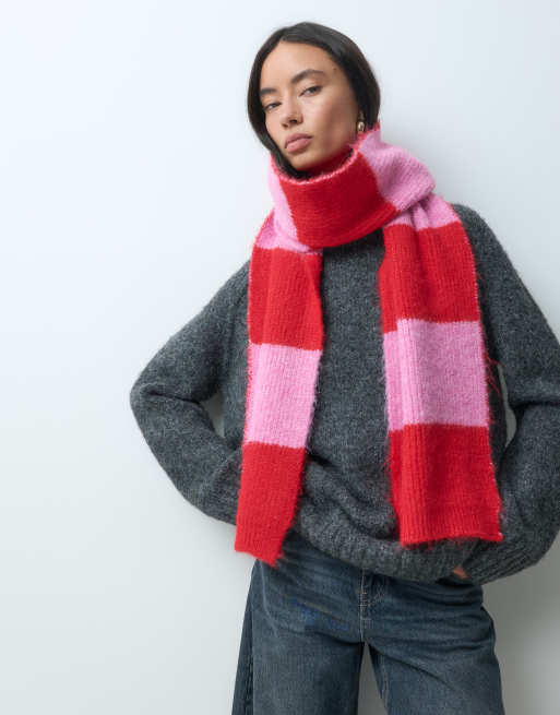 ONLY gestrickter Schal in rot-rosa Streifen, 4 von 5
