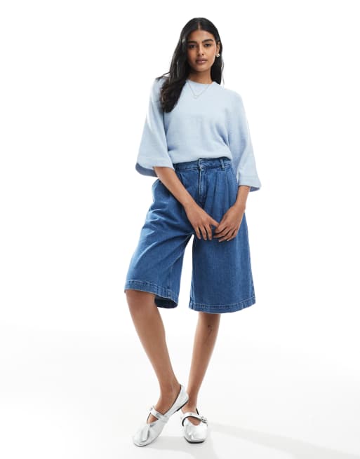 ONLY – Gestricktes Cropped-T-Shirt in Hellblau, 4 von 4