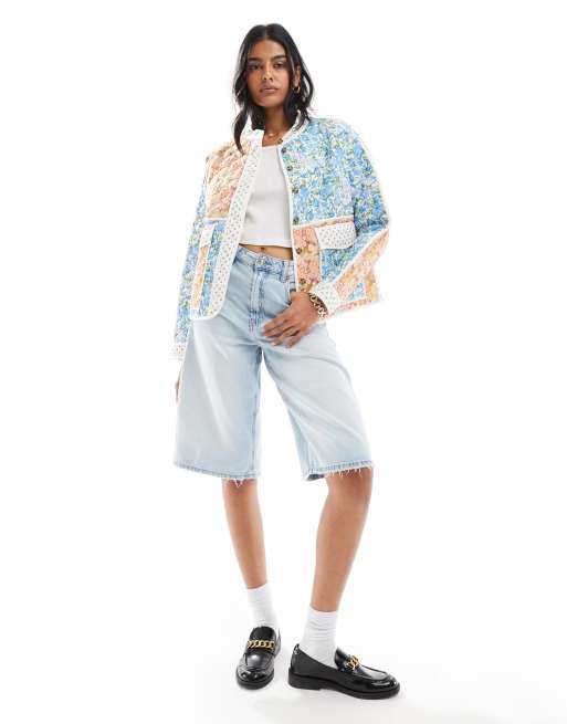 Only - Gewatteerd patchwork jack met bloemenprint 
