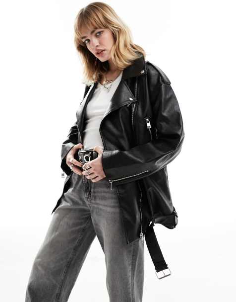 ONLY - Giacca biker oversize in pelle sintetica nera - view 1