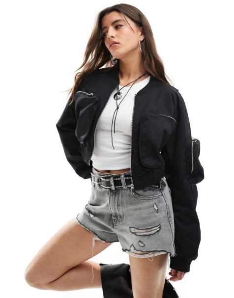 ONLY - Giacca bomber corta nera con tasche - view 1