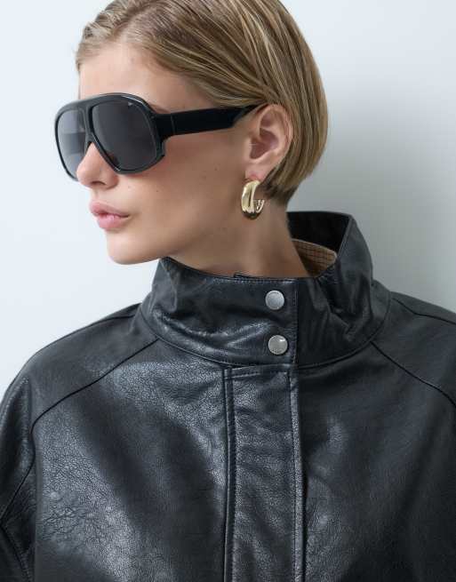 ONLY giacca bomber oversize in pelle sintetica nera, 5 di 5