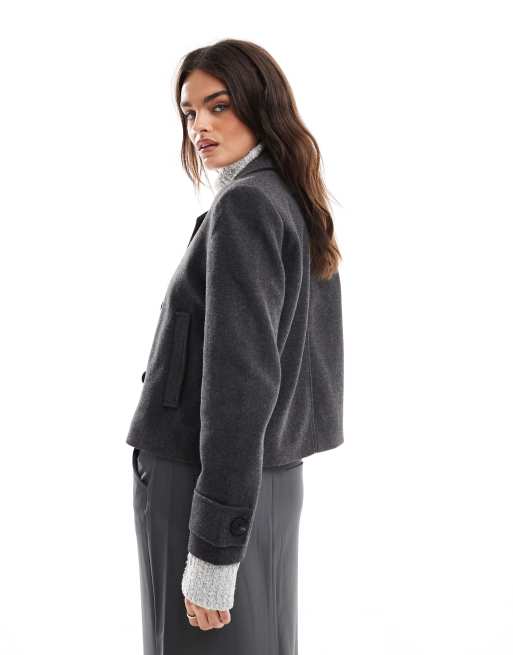 ONLY - Giacca corta grigio scuro effetto lana, 4 di 4