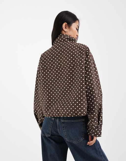 ONLY - Giacca corta marrone a pois con zip, 3 di 4