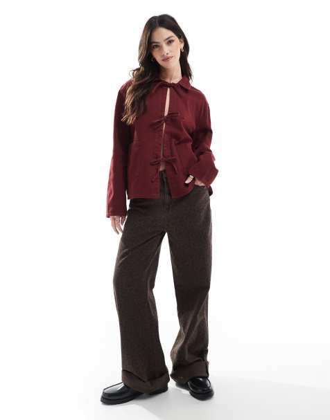 ONLY - Giacca di jeans bordeaux con laccio sul davanti - view 1