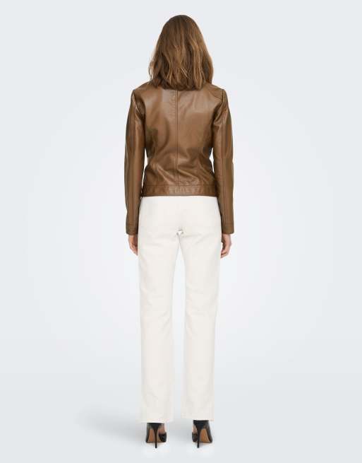 Only - Giacca in pelle sintetica marrone, 2 di 7