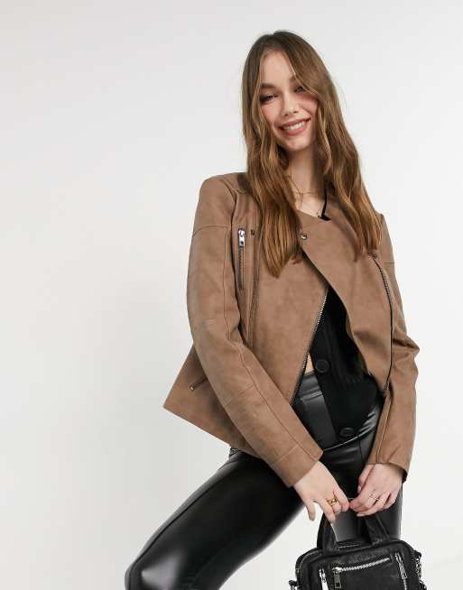 Only - Giacca in pelle sintetica marrone