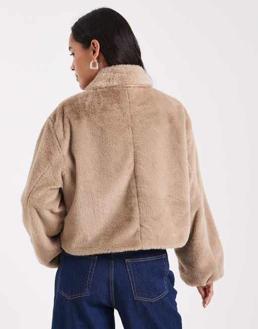 ONLY - Giacca in pelliccia sintetica beige con chiusura con zip, 4 di 4