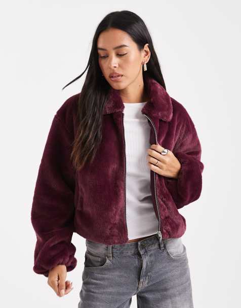 ONLY - Giacca in pelliccia sintetica bordeaux con zip - view 1