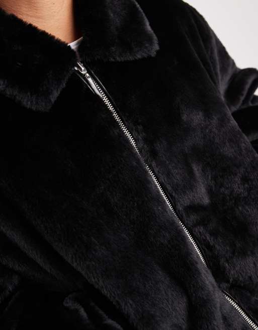 ONLY - Giacca in pelliccia sintetica nera con chiusura con zip, 4 di 4