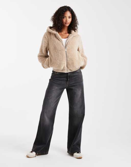 ONLY - Giacca teddy con cappuccio beige, 3 di 4
