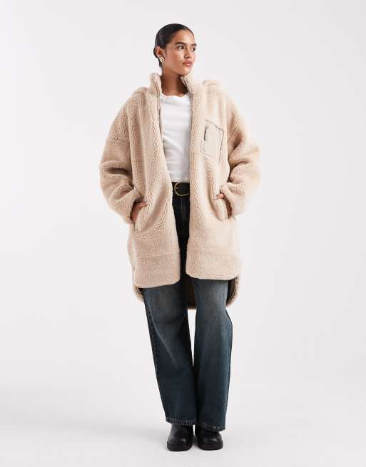 ONLY - Giacca teddy con cappuccio beige, 3 di 4