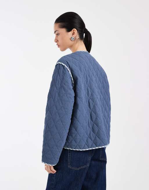 Only - Giacca trapuntata double-face con stampa blu, 4 di 4