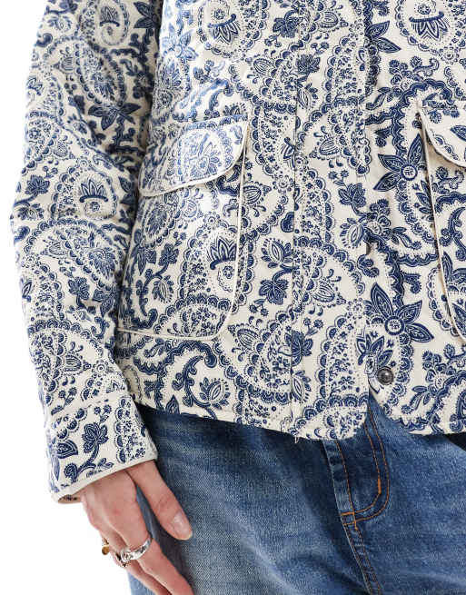 ONLY - Giacca trapuntata jacquard blu, 3 di 4