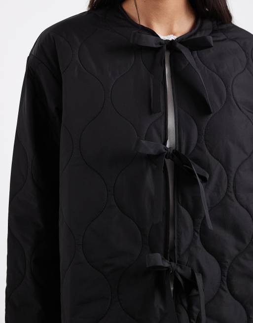 ONLY - Giacca trapuntata leggera nera allacciata sul davanti, 4 di 4