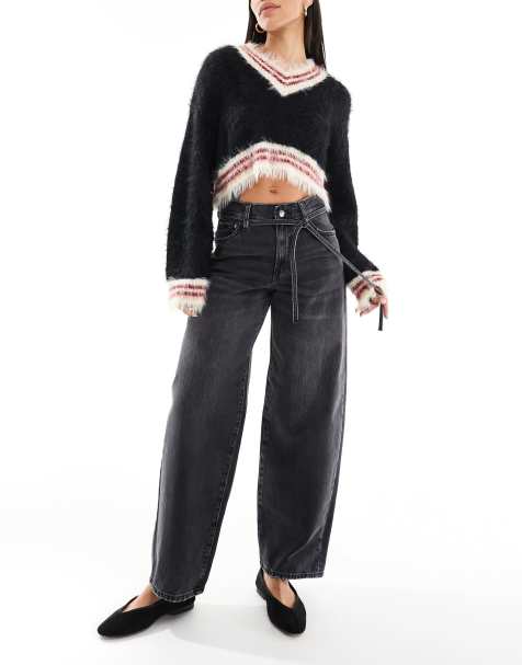 ONLY Gianna mid waist barrel jeans in washed black
