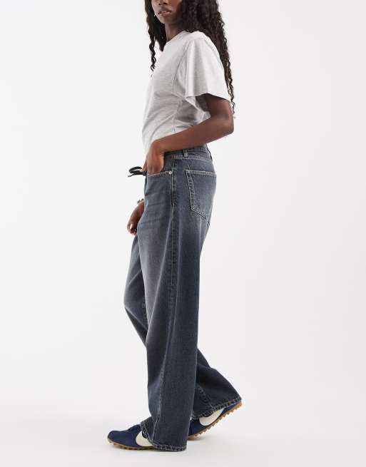 Only Gianna jeans med raka ben och knytband i midjan i gråtonad denim, 3 av 5