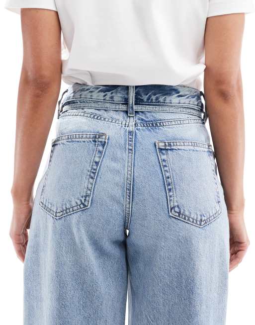 ONLY - Gianna - Jeans met rechte pijpen en gestrikte taille in lichtblauw, 5 van 5