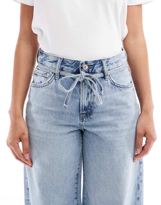 ONLY - Gianna - Lyseblå jeans med bindetalje og lige ben, 4 af 5