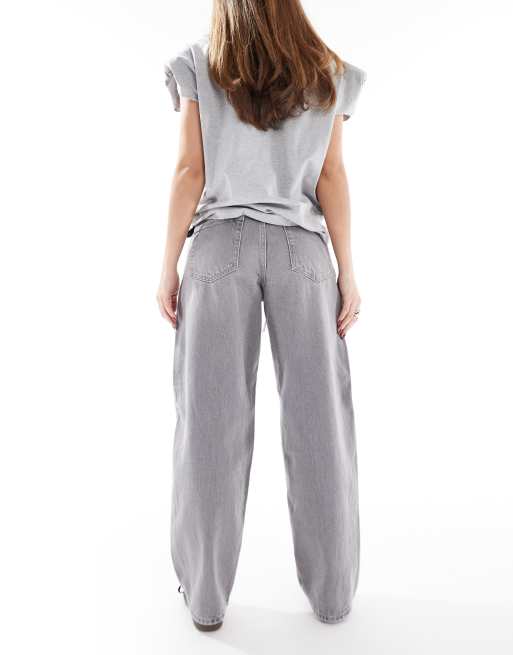 ONLY Gianna mid waist baggy jeans with tie waist in washed gray, 2 of 5