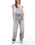 [ONLY] ONLY Gianna mid waist baggy jeans with tie waist in washed grey W29 L30 MID GREY DENIM