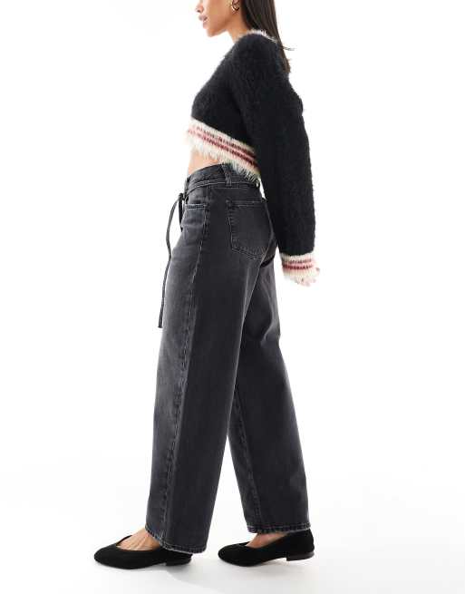 ONLY Gianna mid waist barrel jeans in washed black, 3 of 5