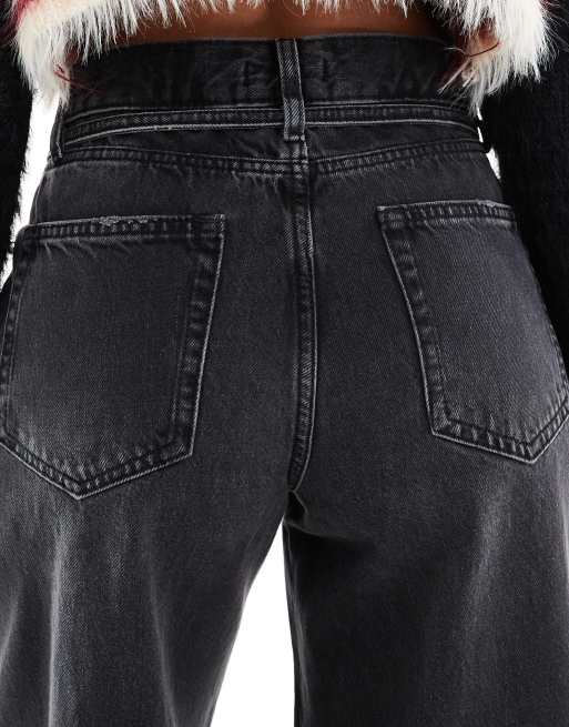 ONLY Gianna mid waist barrel jeans in washed black, 4 of 5