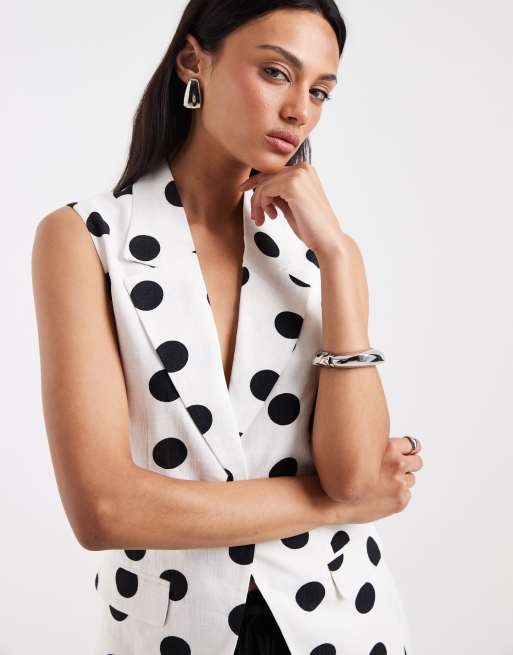 ONLY - Gilet de tailleur ajusté en lin mélangé à pois - Blanc, 2 de 4
