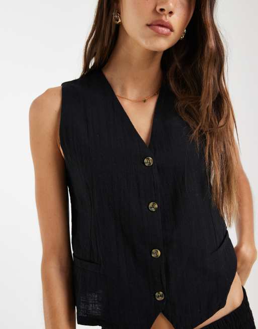 ONLY - Gilet de tailleur aspect lin - Noir, 3 de 4