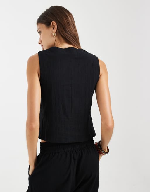 ONLY - Gilet de tailleur aspect lin - Noir, 4 de 4