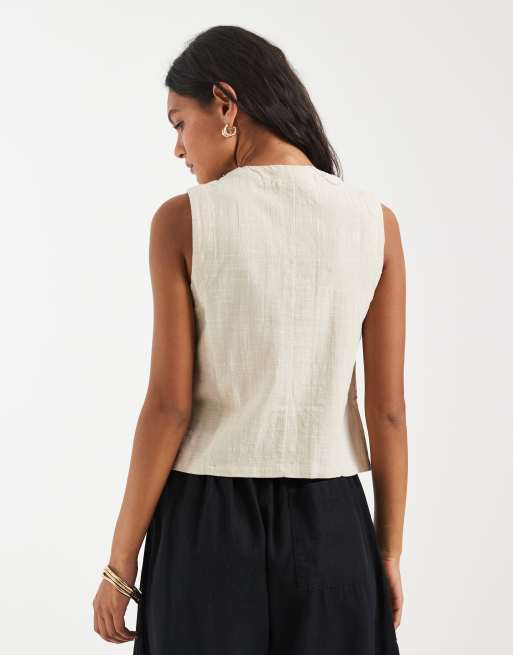 ONLY - Gilet de tailleur aspect lin - Taupe, 3 de 4