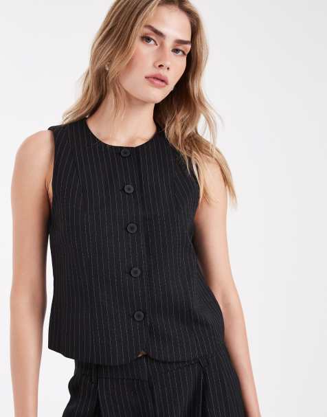 ONLY - Gilet de tailleur d'ensemble à col montant - Noir à rayures fines - view 1