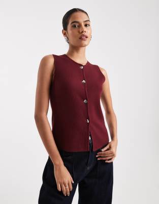 Gilet de tailleur fendu en maille compacte - Bordeaux-Rouge 34