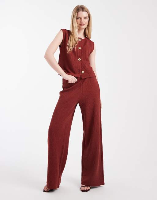 ONLY - Gilet e pantaloni a fondo ampio a coste color ruggine bruciato in coordinato