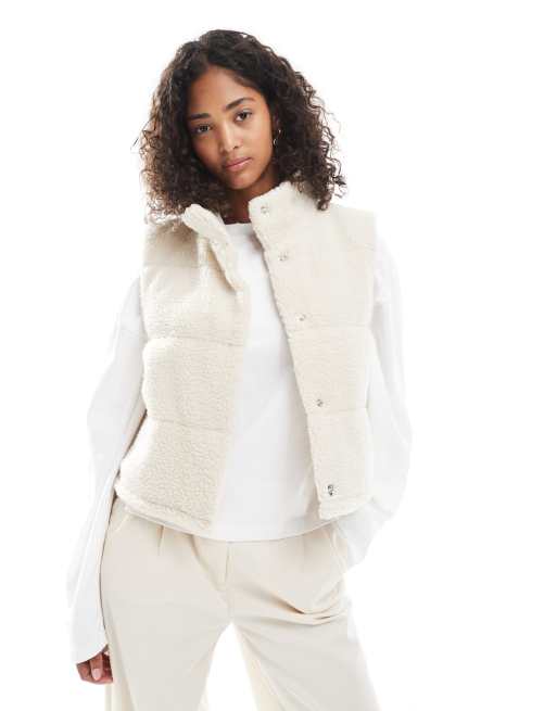 ONLY - Gilet imbottito in pile borg color pietra