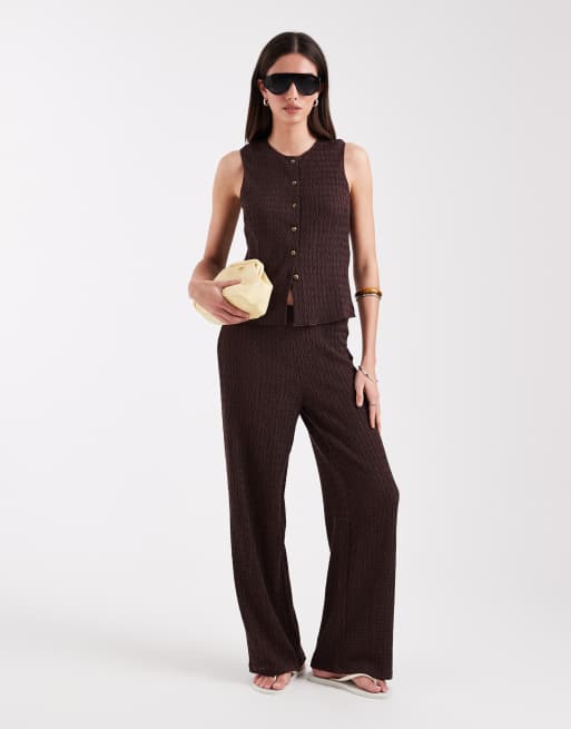 Only - Gilet in seersucker marrone in coordinato, 3 di 4