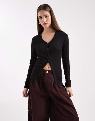ONLY - Gilet long avec ourlet ouvert - Noir