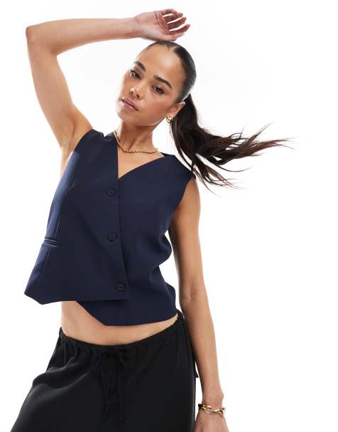 ONLY - Gilet met asymmetrisch detail in marineblauw - view 1