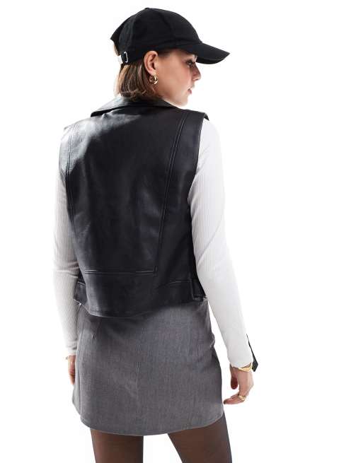 ONLY - Gilet nero in pelle sintetica , 3 di 4