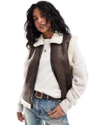 ONLY - Gilet stile aviatore marrone effetto montone - view 1