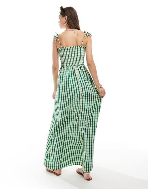 Green and white gingham dress best sale